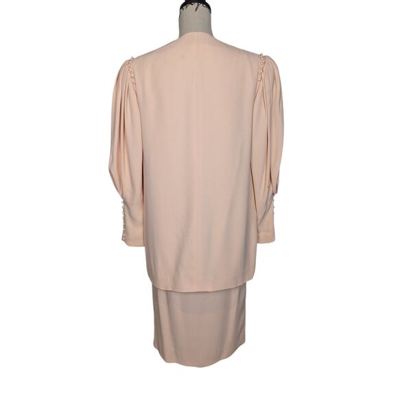 Vintage Silk Three Piece Skirt Suit with Pearl Trim Pink Size 8 - Picture 2 of 16